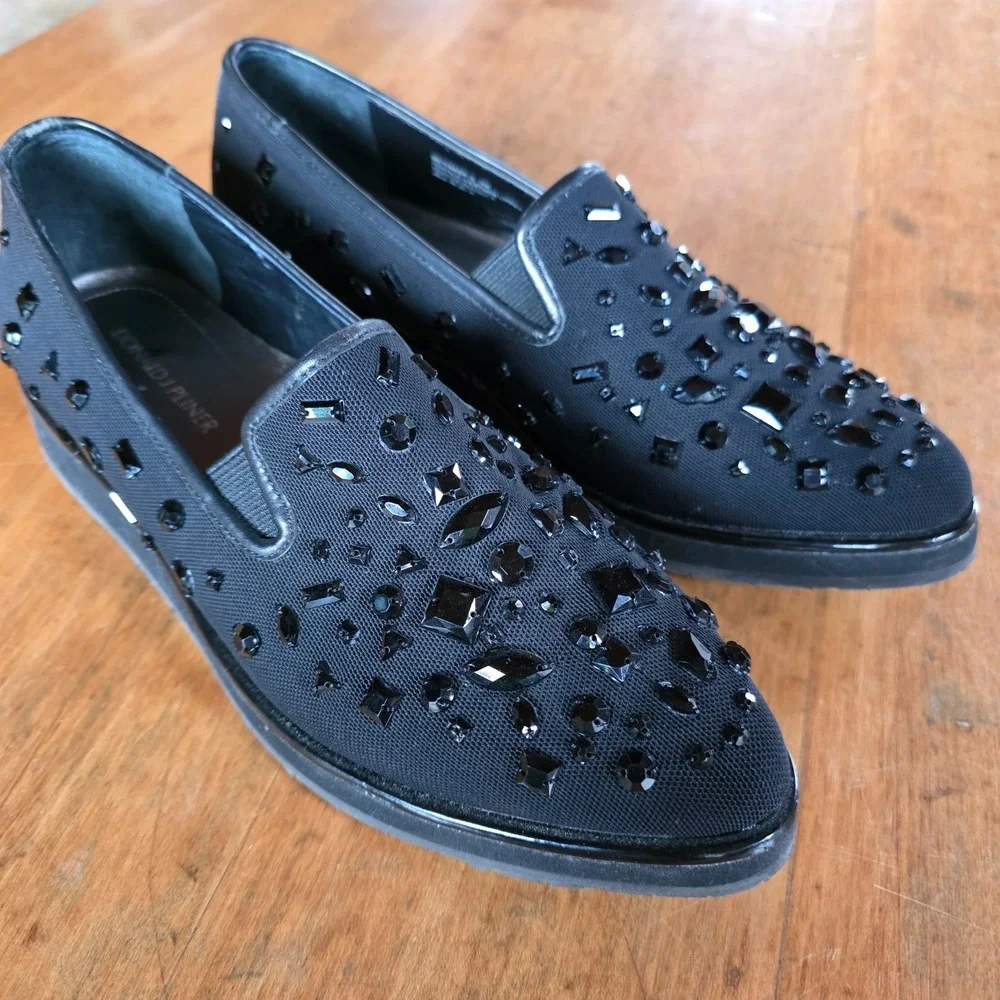 Donald Pliner Betinasp-B Embellished Loafer Womens 8M Black Studded Leather